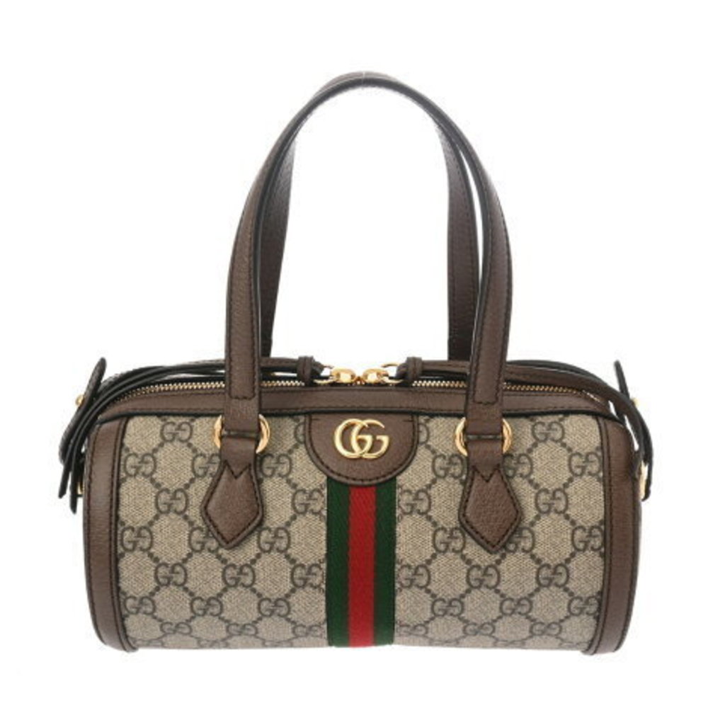 GUCCI Ophidia Small Boston Bag Greige Leather Handbag
